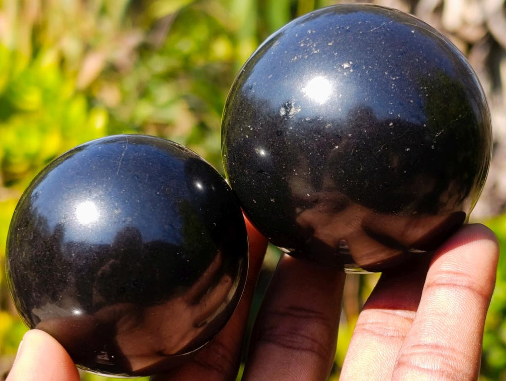 Polished Black Basalt Spheres x 12 From Madagascar - Toprock Gemstones and Minerals 