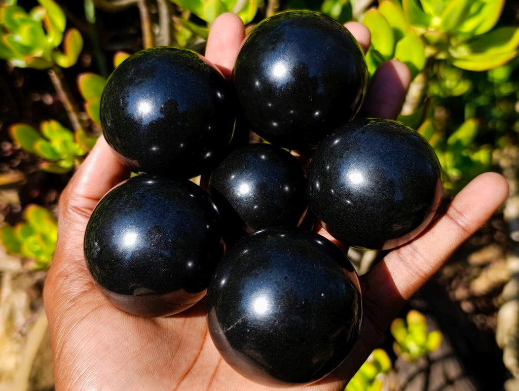 Polished Black Basalt Spheres x 12 From Madagascar - Toprock Gemstones and Minerals 