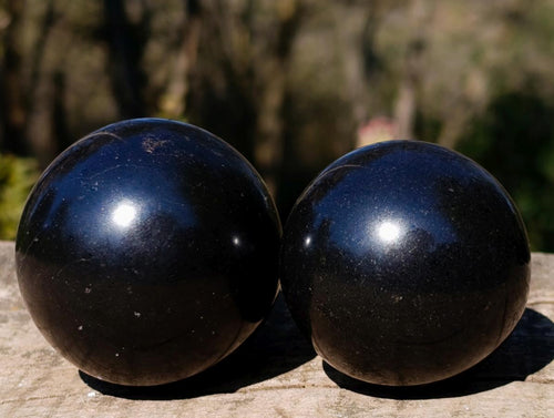 Polished Black Basalt Spheres x 12 From Madagascar - Toprock Gemstones and Minerals 