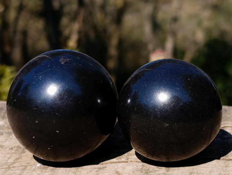 Polished Black Basalt Spheres x 12 From Madagascar - Toprock Gemstones and Minerals 