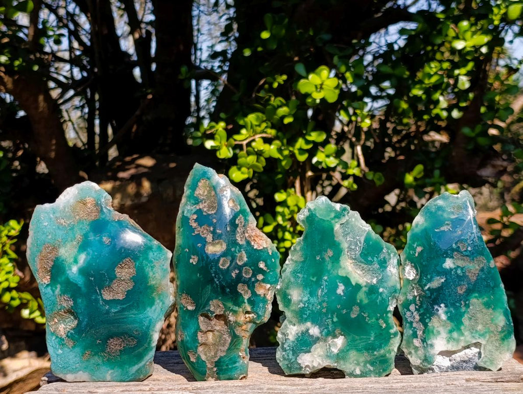 Polished One Side Mtorolite Chrysoprase Slices x 4 From Mutorashanga, Zimbabwe - Toprock Gemstones and Minerals 