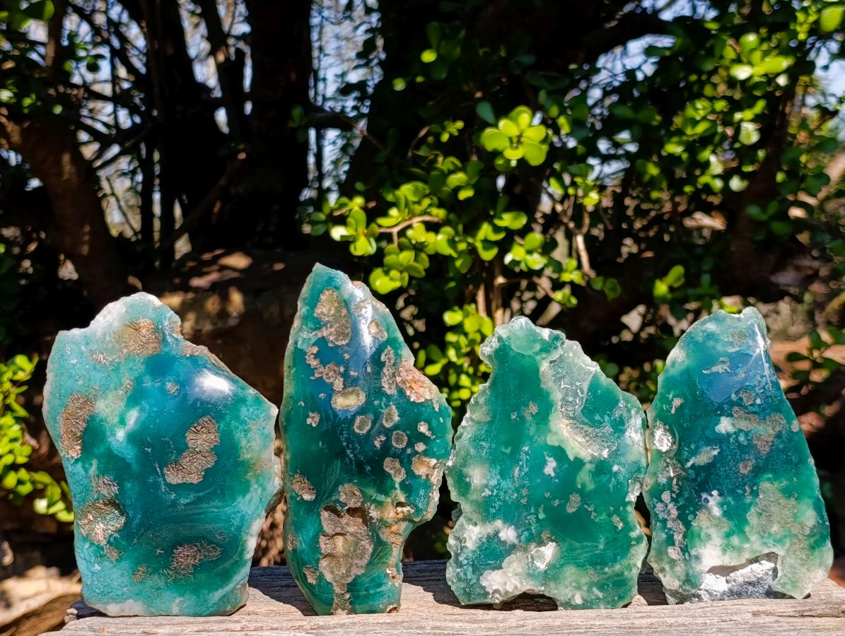 Polished One Side Mtorolite Chrysoprase Slices x 4 From Mutorashanga, Zimbabwe - Toprock Gemstones and Minerals 