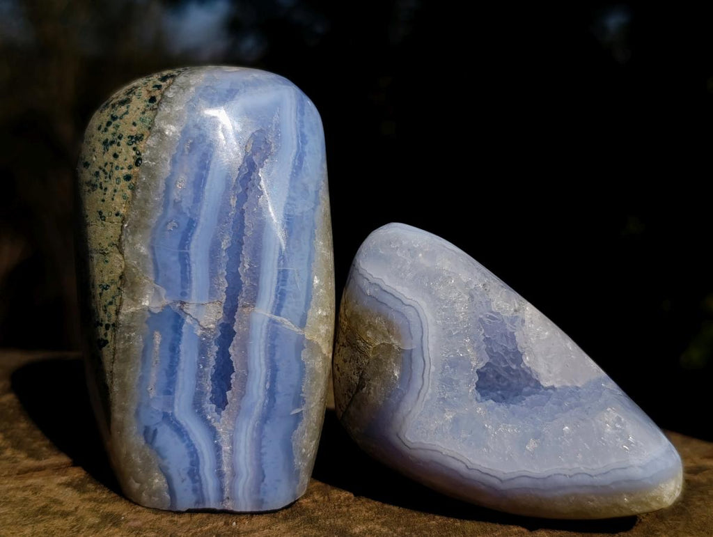 Polished and Natural Blue Lace Agate Free Forms and Standing Display Pieces x 6 From Nsanje, Malawi - Toprock Gemstones and Minerals 