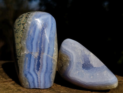 Polished and Natural Blue Lace Agate Free Forms and Standing Display Pieces x 6 From Nsanje, Malawi - Toprock Gemstones and Minerals 
