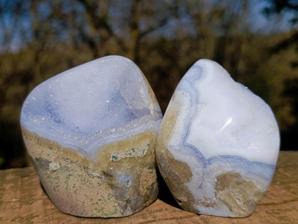 Polished and Natural Blue Lace Agate Free Forms and Standing Display Pieces x 6 From Nsanje, Malawi - Toprock Gemstones and Minerals 