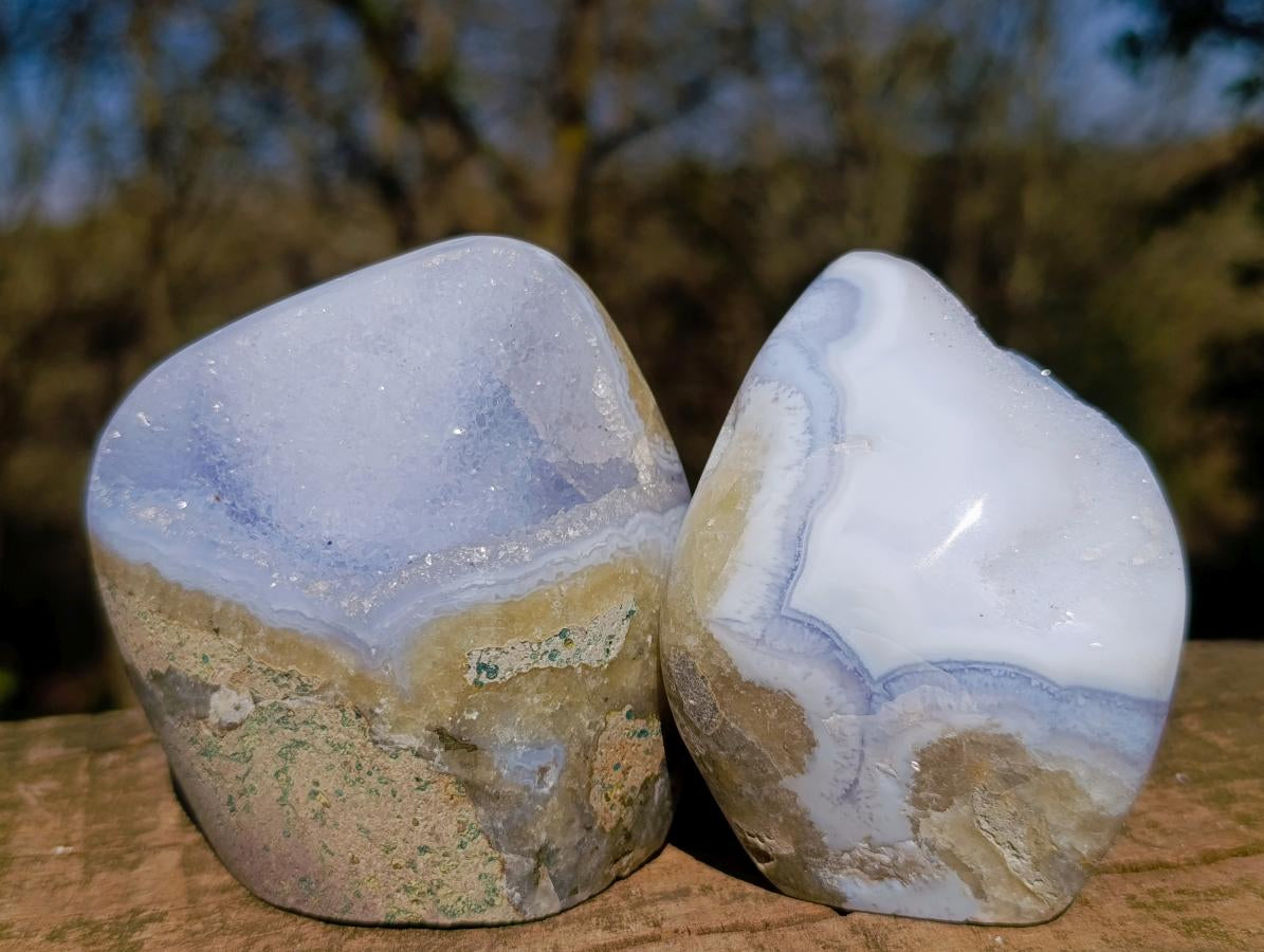 Polished and Natural Blue Lace Agate Free Forms and Standing Display Pieces x 6 From Nsanje, Malawi - Toprock Gemstones and Minerals 