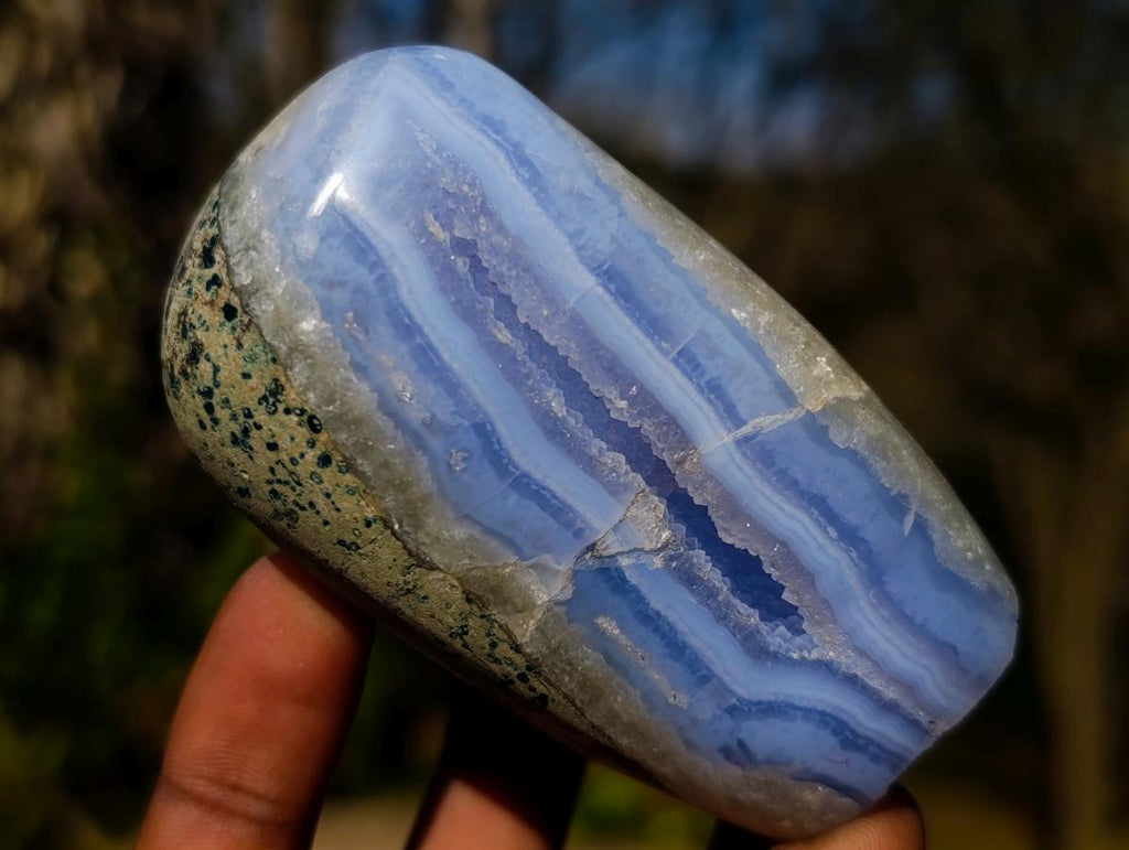 Polished and Natural Blue Lace Agate Free Forms and Standing Display Pieces x 6 From Nsanje, Malawi - Toprock Gemstones and Minerals 