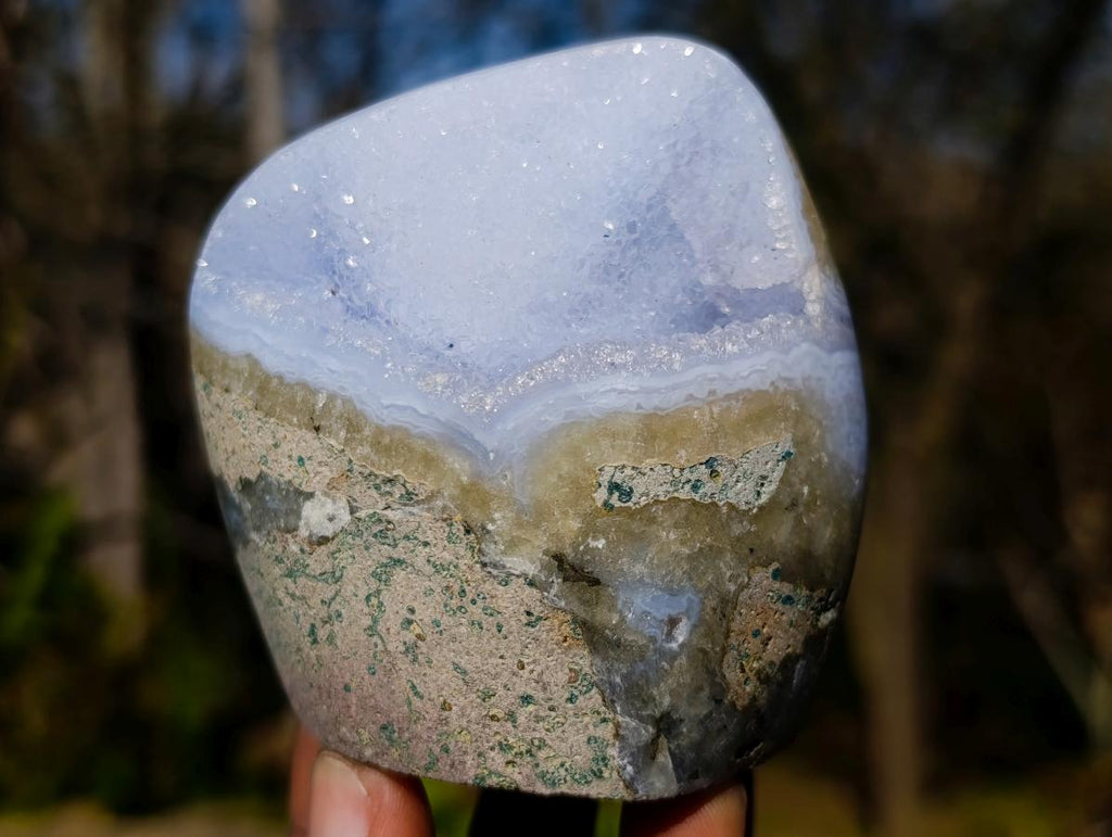 Polished and Natural Blue Lace Agate Free Forms and Standing Display Pieces x 6 From Nsanje, Malawi - Toprock Gemstones and Minerals 