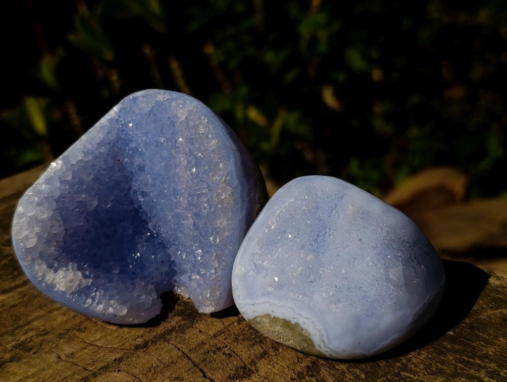 Polished and Natural Blue Lace Agate Free Forms and Standing Display Pieces x 6 From Nsanje, Malawi - Toprock Gemstones and Minerals 