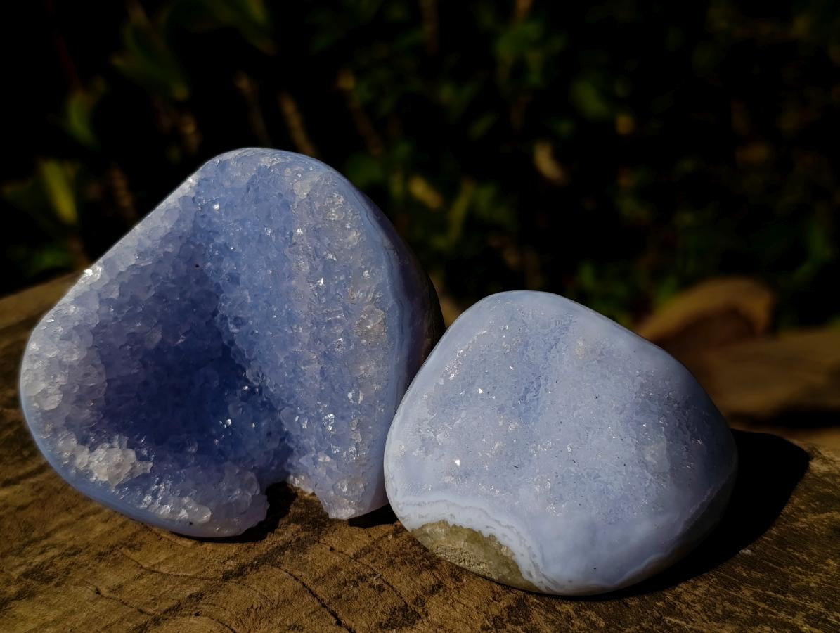 Polished and Natural Blue Lace Agate Free Forms and Standing Display Pieces x 6 From Nsanje, Malawi - Toprock Gemstones and Minerals 