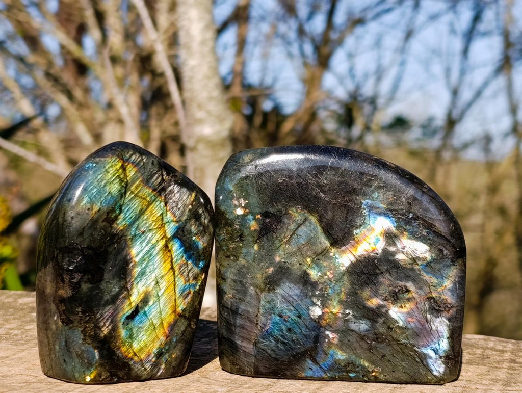 Polished Spectrolite Labradorite Standing Display Pieces x 3 From Madagascar - Toprock Gemstones and Minerals 