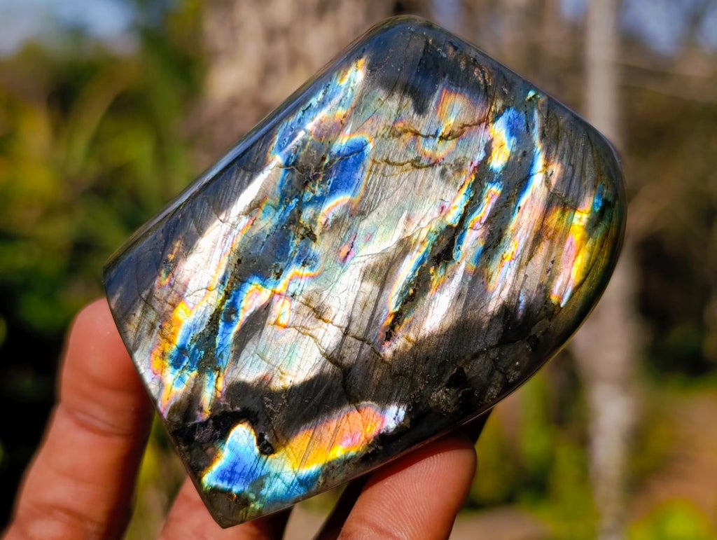 Polished Spectrolite Labradorite Standing Display Pieces x 3 From Madagascar - Toprock Gemstones and Minerals 