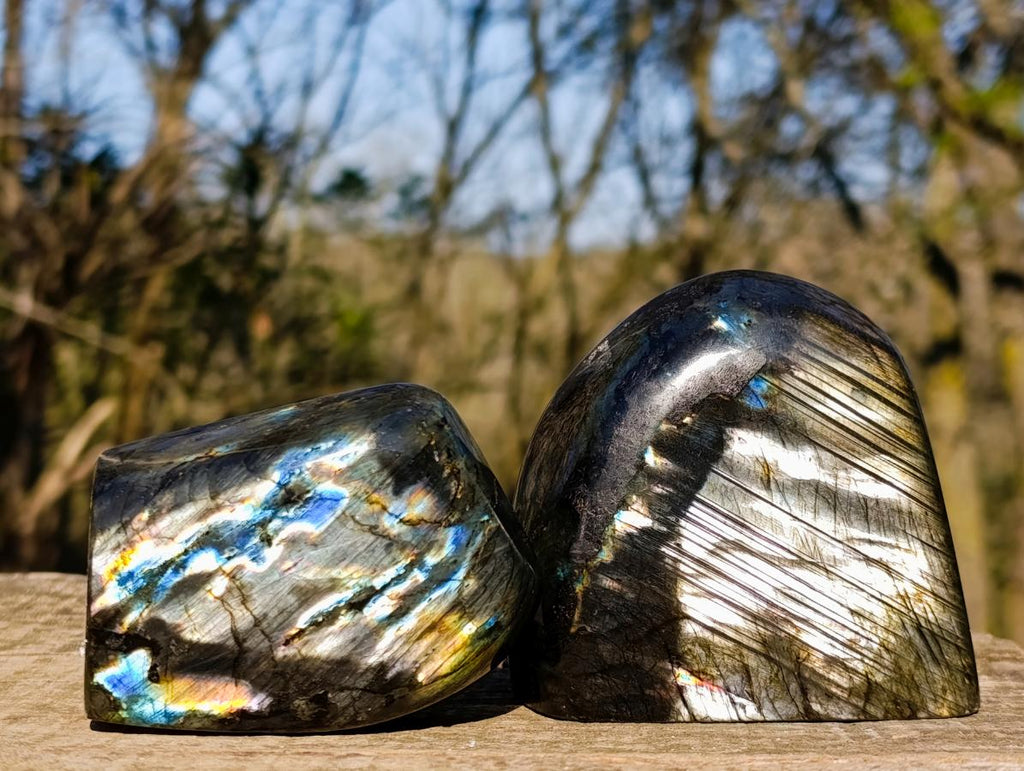 Polished Spectrolite Labradorite Standing Display Pieces x 3 From Madagascar - Toprock Gemstones and Minerals 