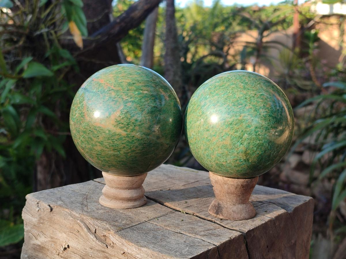 Polished Verdite Spheres x 2 From Barberton, South Africa - Toprock Gemstones and Minerals 