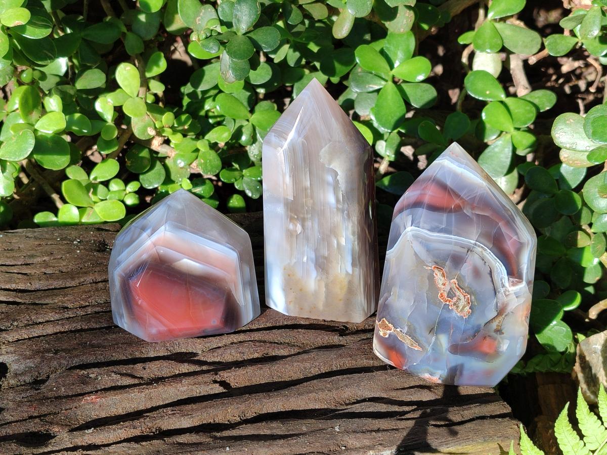 Polished Strawberry Agate Display Crystals x 3 From Mozambique - Toprock Gemstones and Minerals 