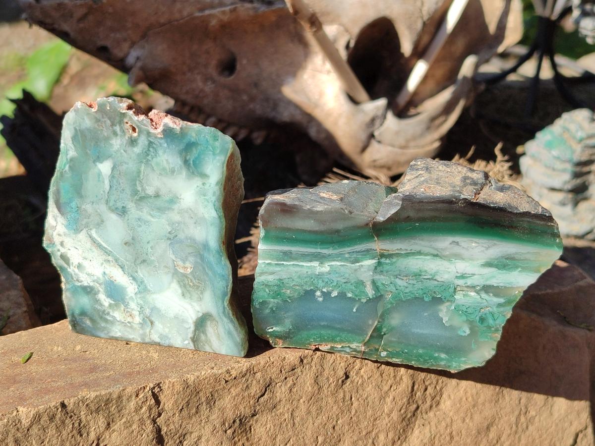 Polished One Side Great Dyke Mtorolite Chrysoprase Slices x 15 From Great Dyke Mountain Range, Zimbabwe - Toprock Gemstones and Minerals 