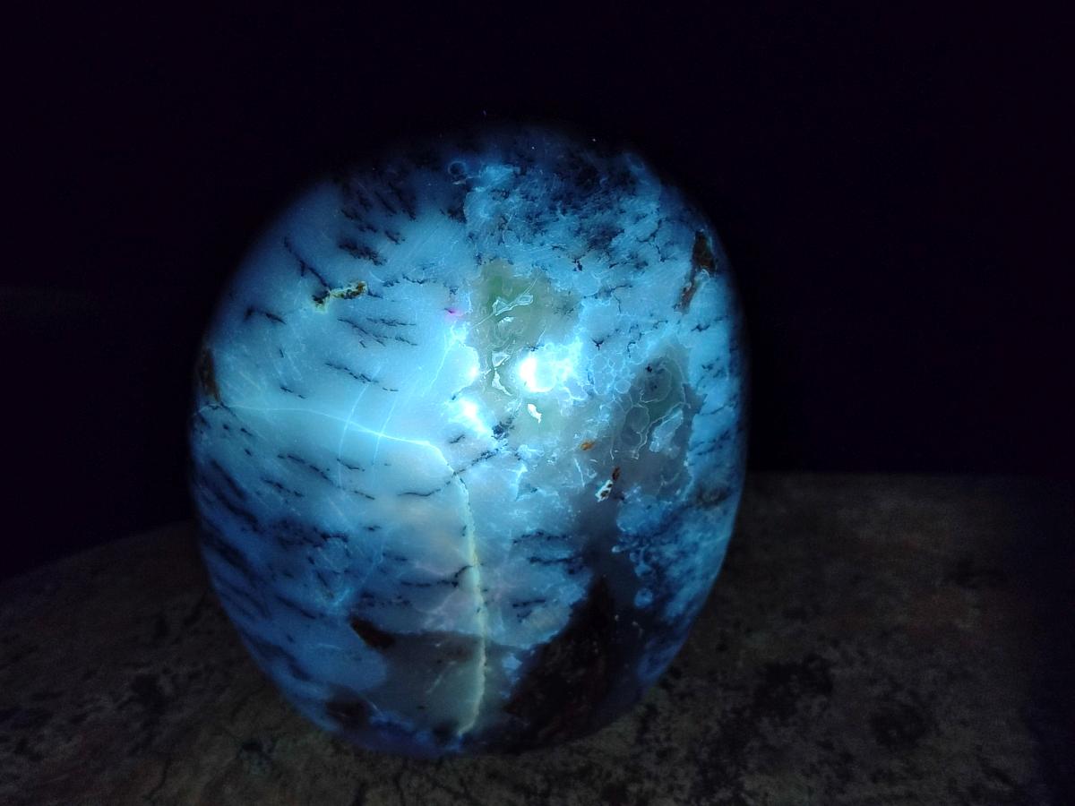 Polished Fluorescent Dendritic White Opal Standing Display Pieces x 3 From Moralambo, Madagascar - Toprock Gemstones and Minerals 