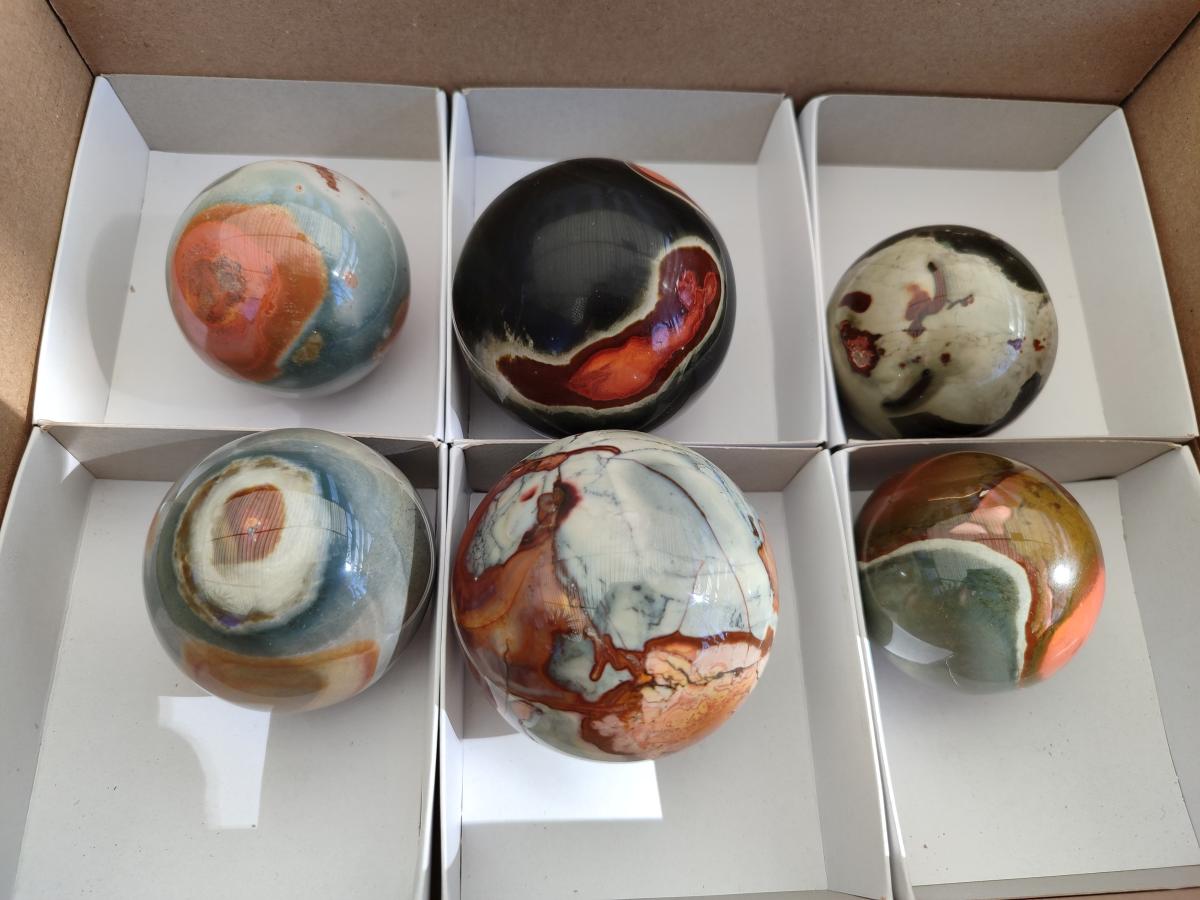 Polished Polychrome Jasper Spheres x 6 From Androka, Madagascar - Toprock Gemstones and Minerals 