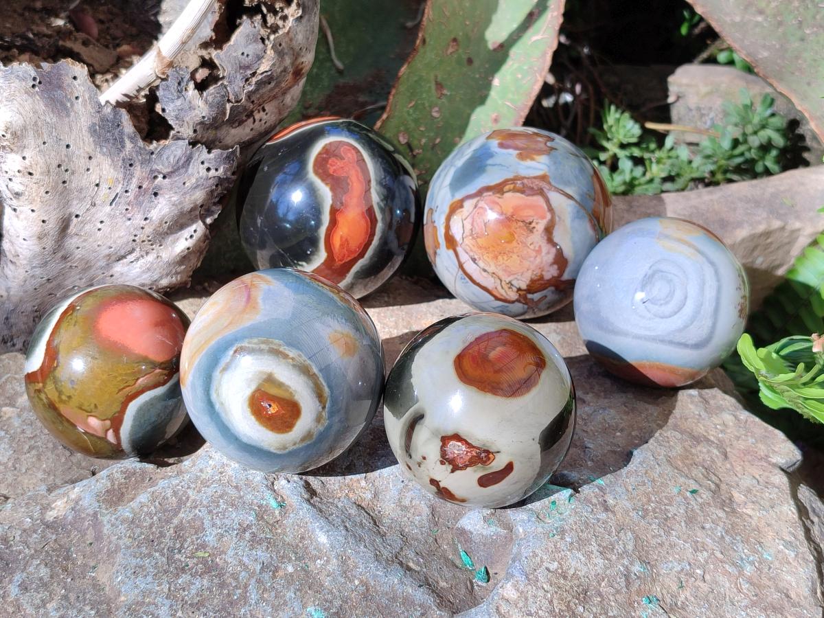 Polished Polychrome Jasper Spheres x 6 From Androka, Madagascar - Toprock Gemstones and Minerals 