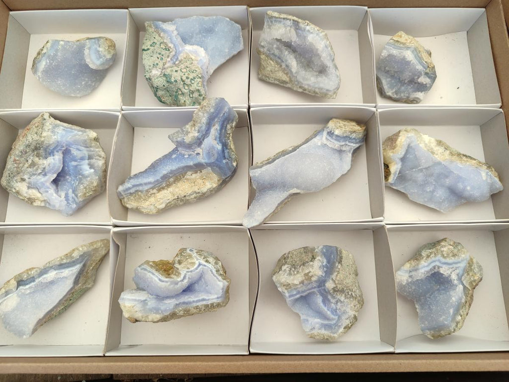 Natural Blue Lace Agate Specimens x 12 From Nsanje, Malawi - Toprock Gemstones and Minerals 