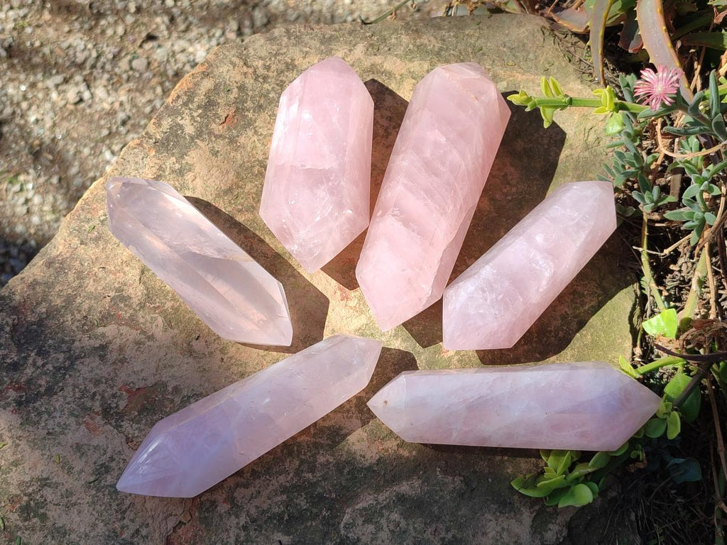 Polished Double Terminated Gemmy Rose Quartz Crystals x 6 From Madagascar - Toprock Gemstones and Minerals 