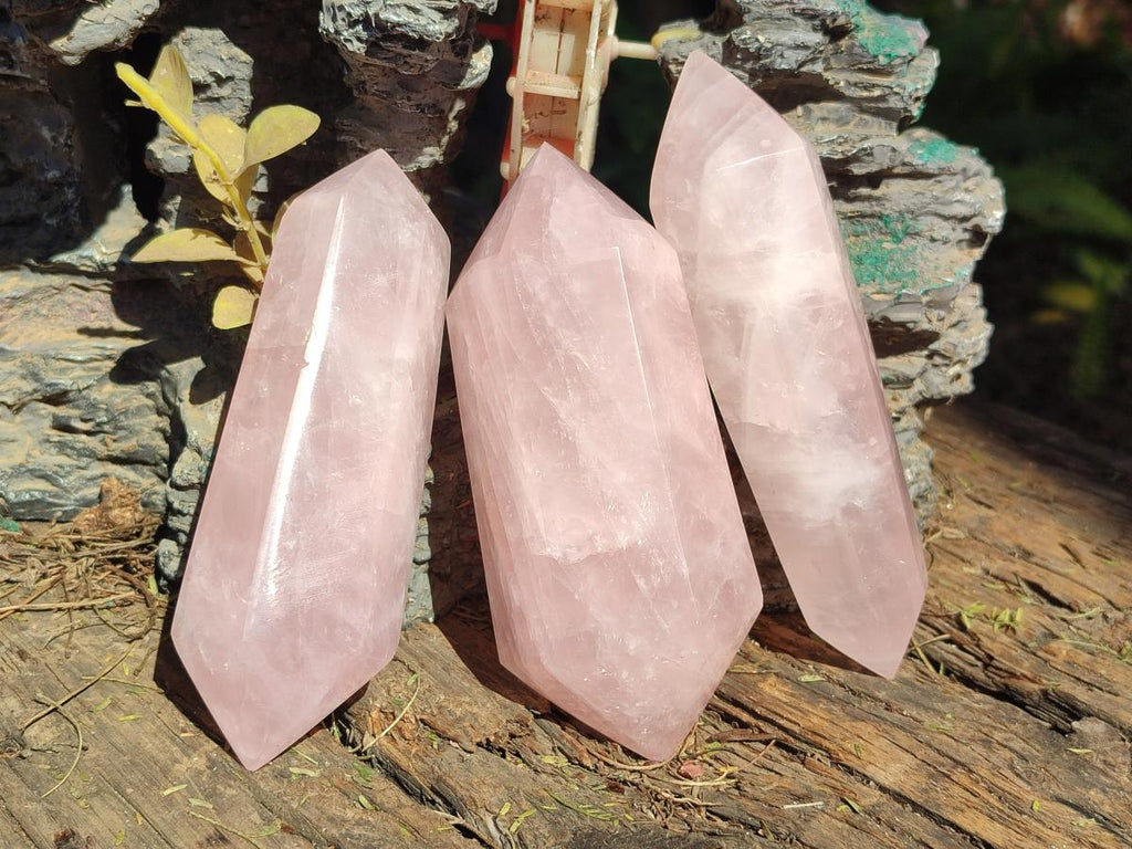 Polished Double Terminated Gemmy Rose Quartz Crystals x 6 From Madagascar - Toprock Gemstones and Minerals 