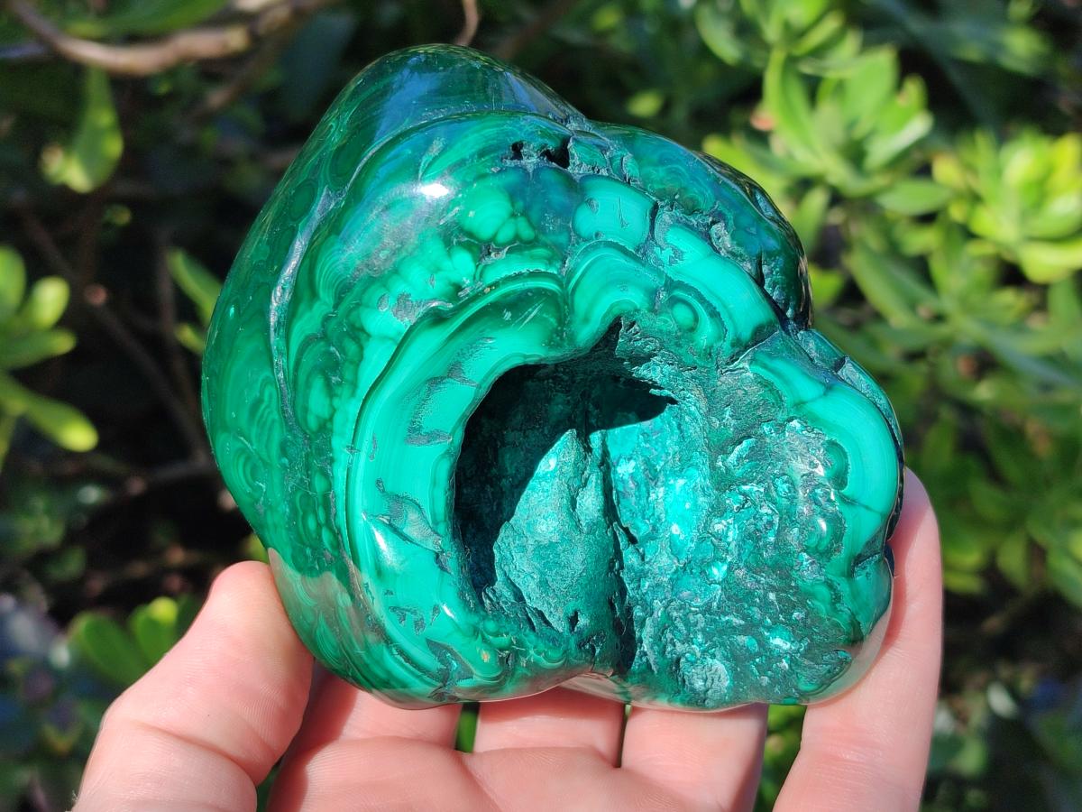 Polished Flower Banded Malachite Free Forms x 3 From Congo - Toprock Gemstones and Minerals 