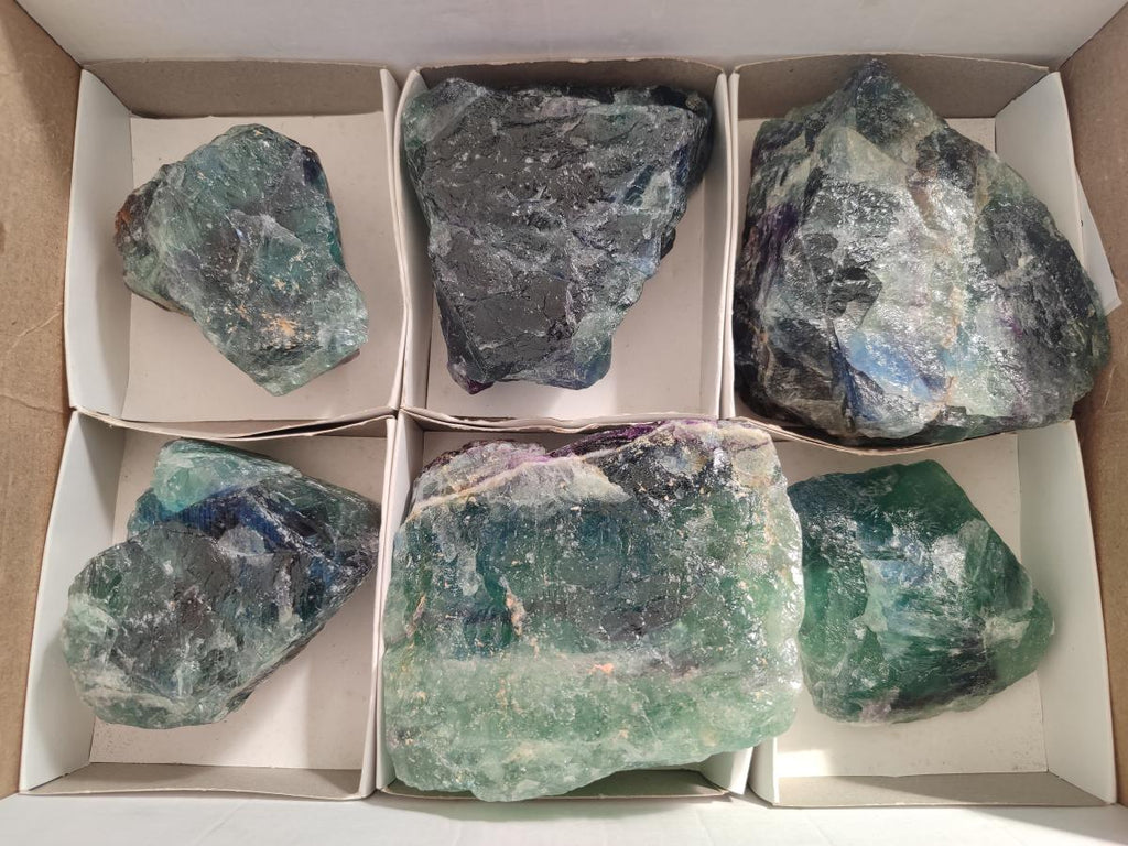 Natural Watermelon Fluorite Cobbed Specimens x 6 From Uis, Namibia - Toprock Gemstones and Minerals 