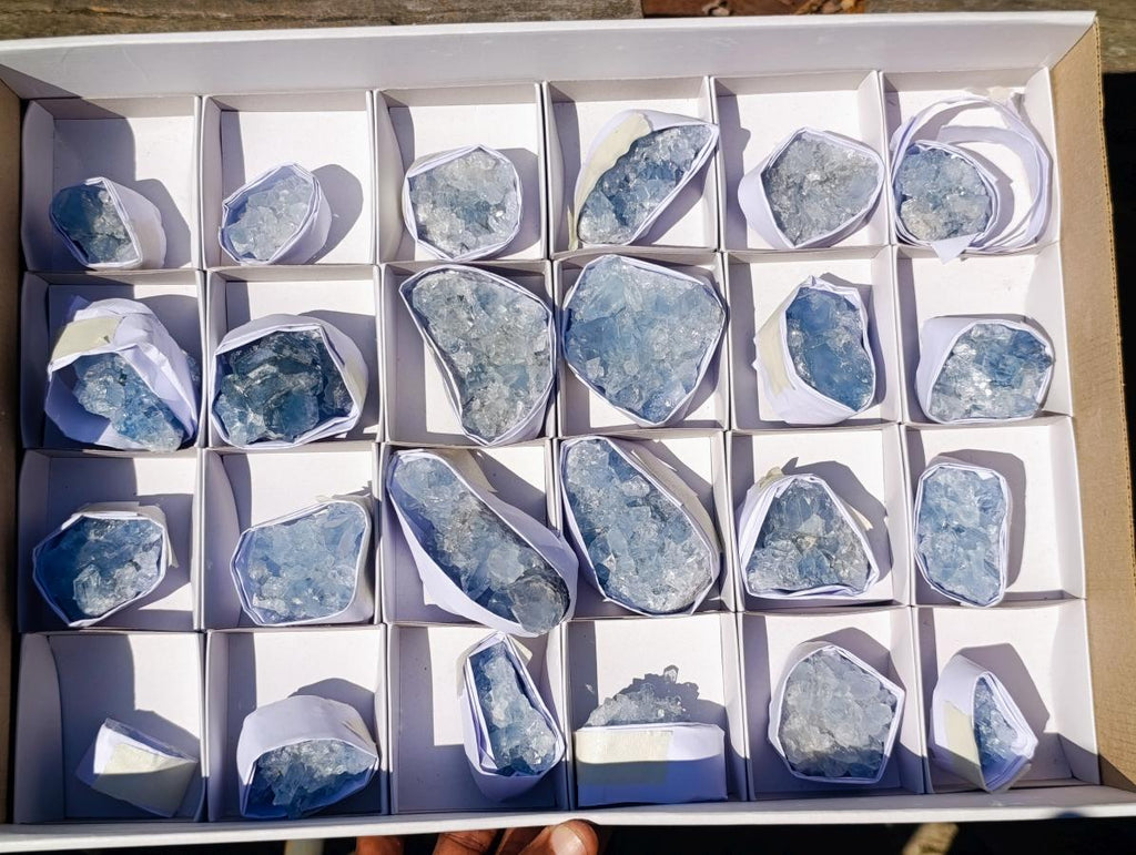 Natural Blue Celestite Specimens x 24 From Sakoany, Madagascar - Toprock Gemstones and Minerals 