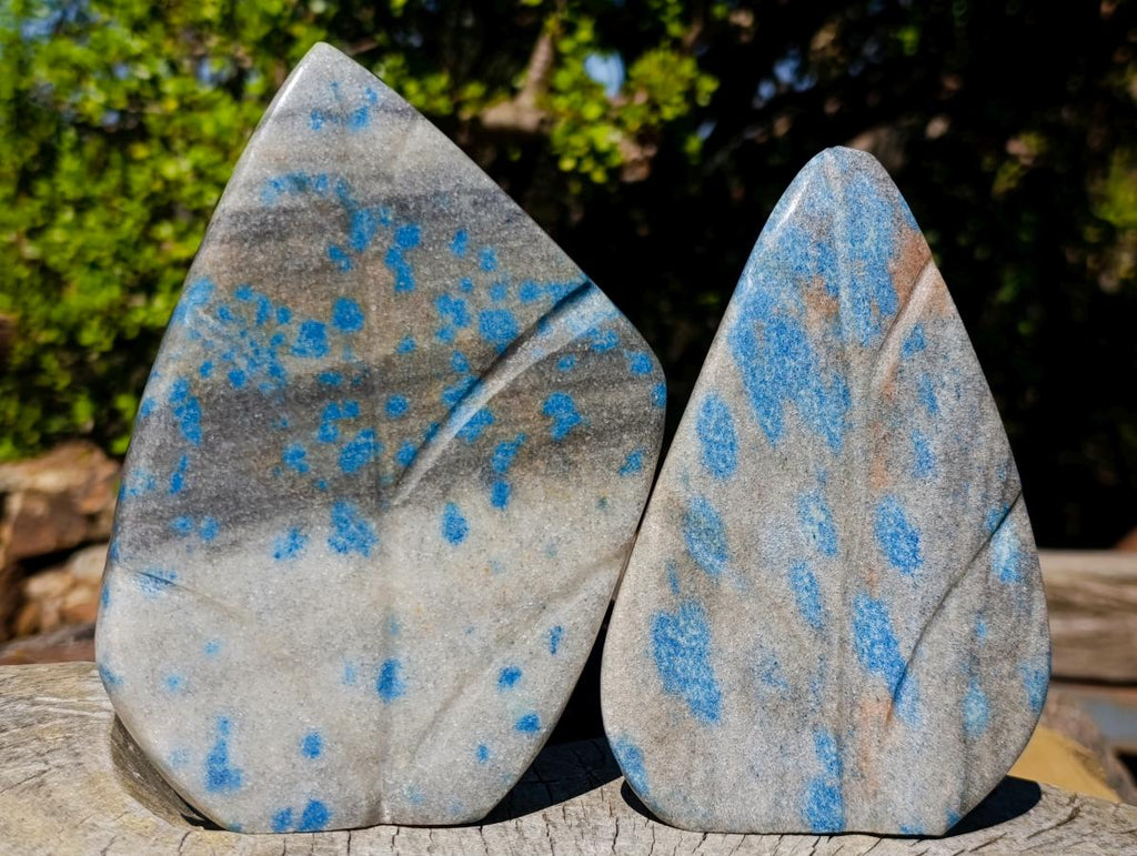 Polished Blue Spotted Spinel in Quartz Standing Display Pieces x 2 From Madagascar - Toprock Gemstones and Minerals 