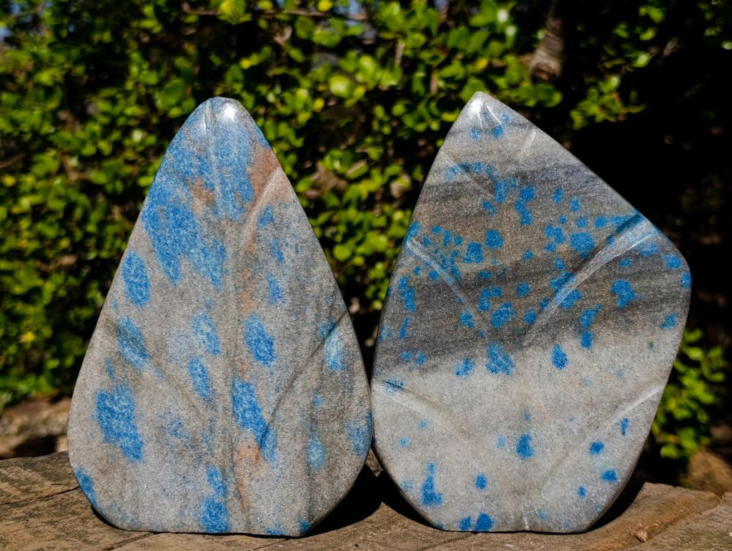 Polished Blue Spotted Spinel in Quartz Standing Display Pieces x 2 From Madagascar - Toprock Gemstones and Minerals 