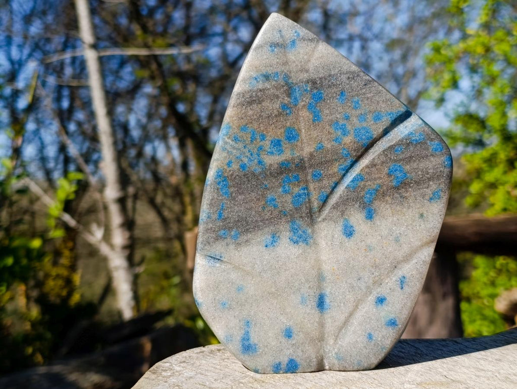 Polished Blue Spotted Spinel in Quartz Standing Display Pieces x 2 From Madagascar - Toprock Gemstones and Minerals 