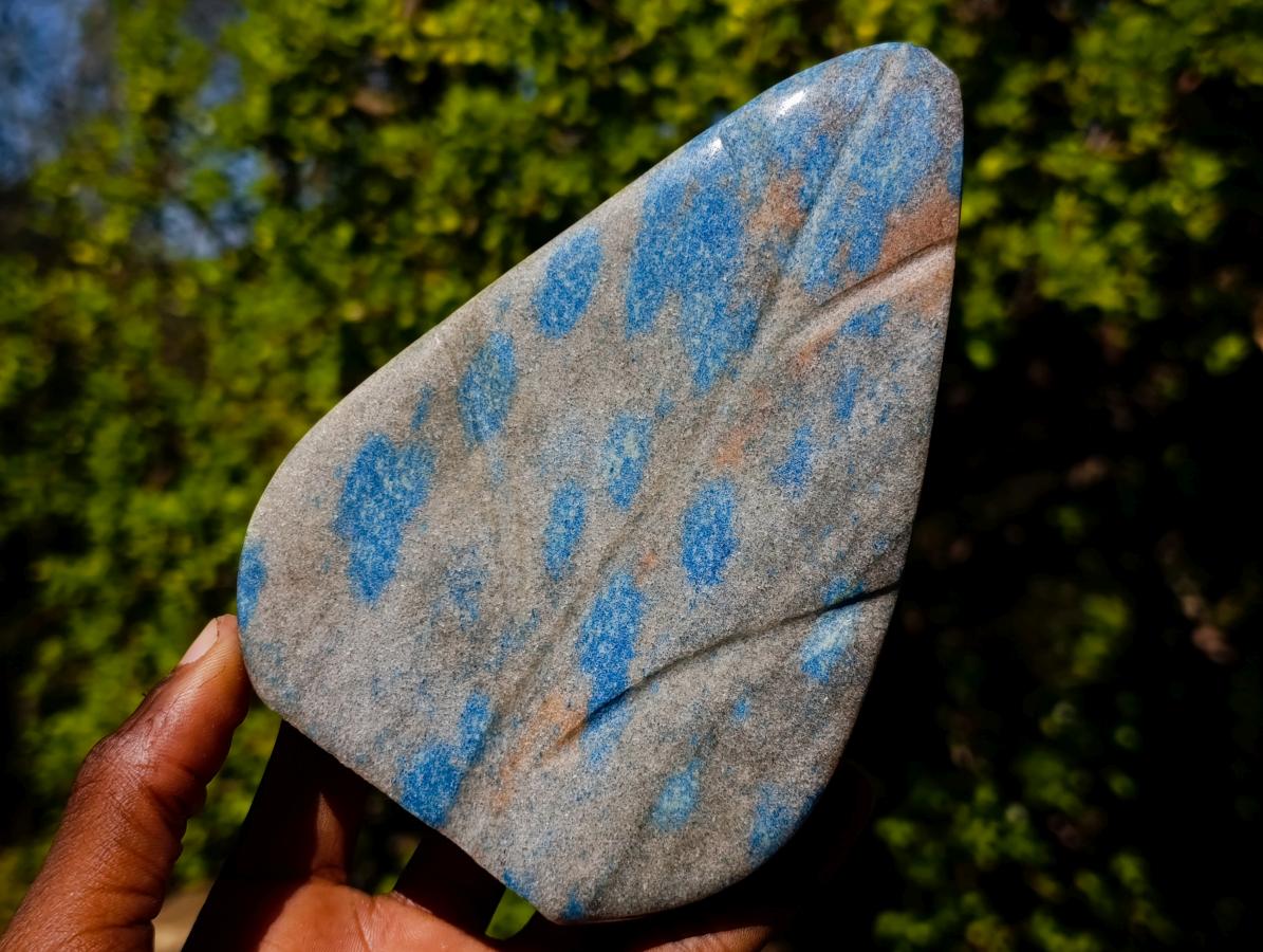 Polished Blue Spotted Spinel in Quartz Standing Display Pieces x 2 From Madagascar - Toprock Gemstones and Minerals 