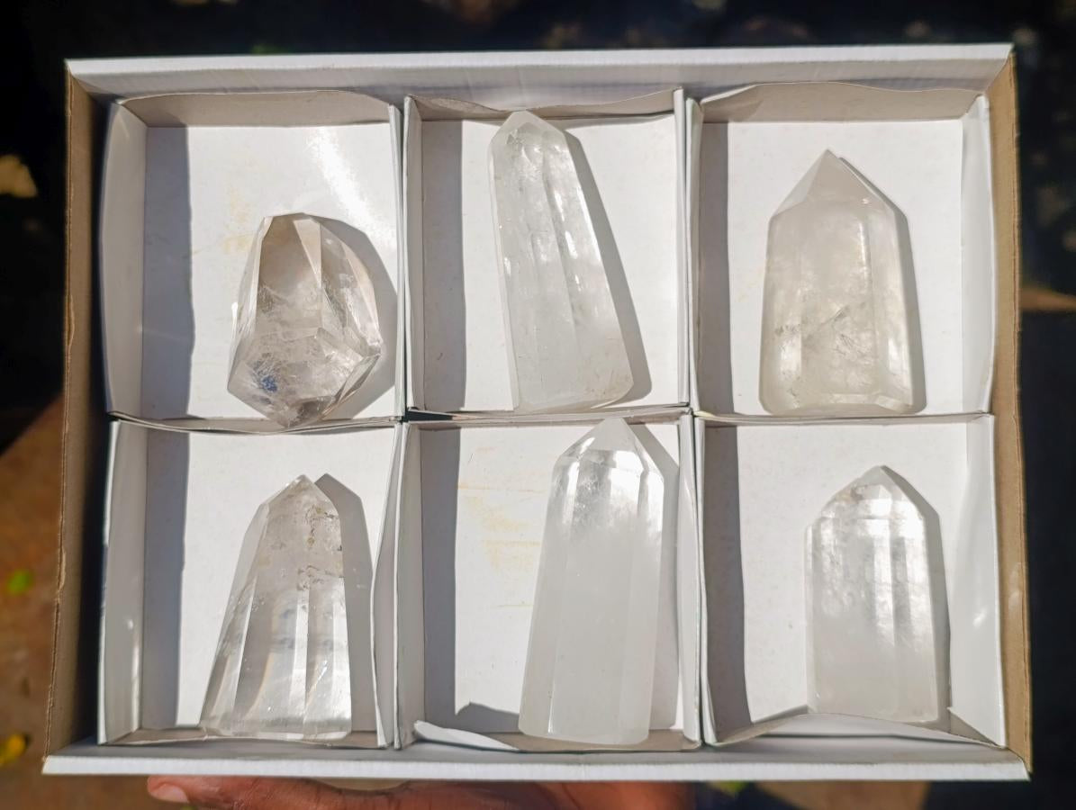 Polished Clear Quartz Crystals x 6 From Madagascar - Toprock Gemstones and Minerals 