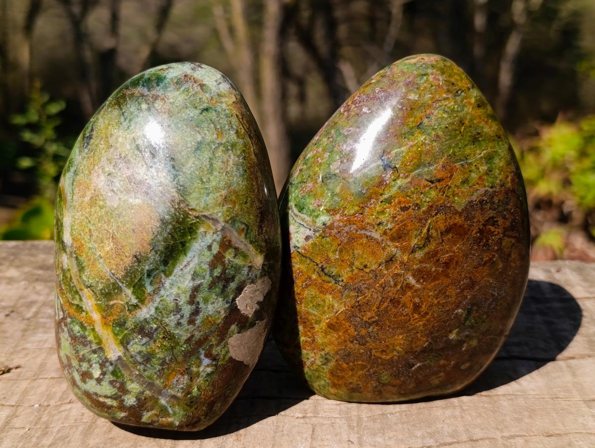 Polished Green Chrysoprase Standing Display Pieces x 2 From Ambatondrazaka, Madagascar - Toprock Gemstones and Minerals 
