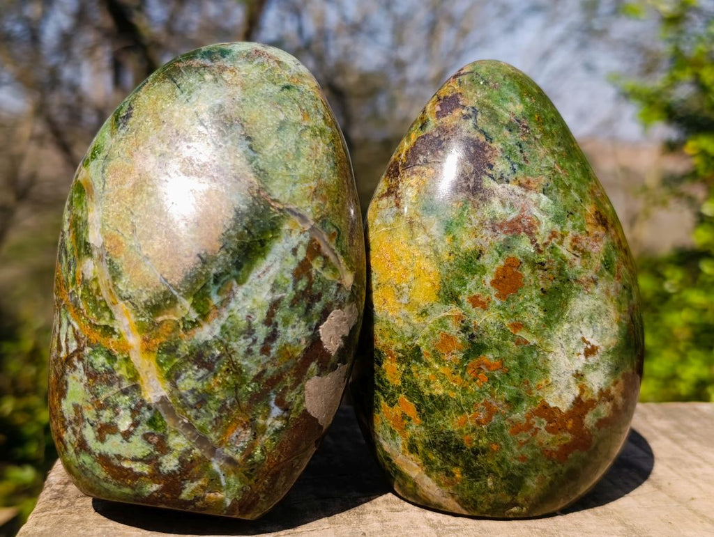 Polished Green Chrysoprase Standing Display Pieces x 2 From Ambatondrazaka, Madagascar - Toprock Gemstones and Minerals 