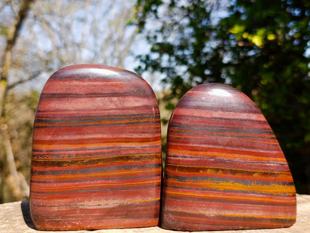 Polished Banded Tiger Iron Standing Display Pieces x 3 From South Africa - Toprock Gemstones and Minerals 
