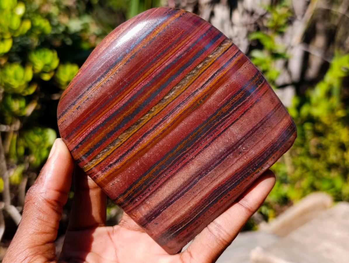 Polished Banded Tiger Iron Standing Display Pieces x 3 From South Africa - Toprock Gemstones and Minerals 