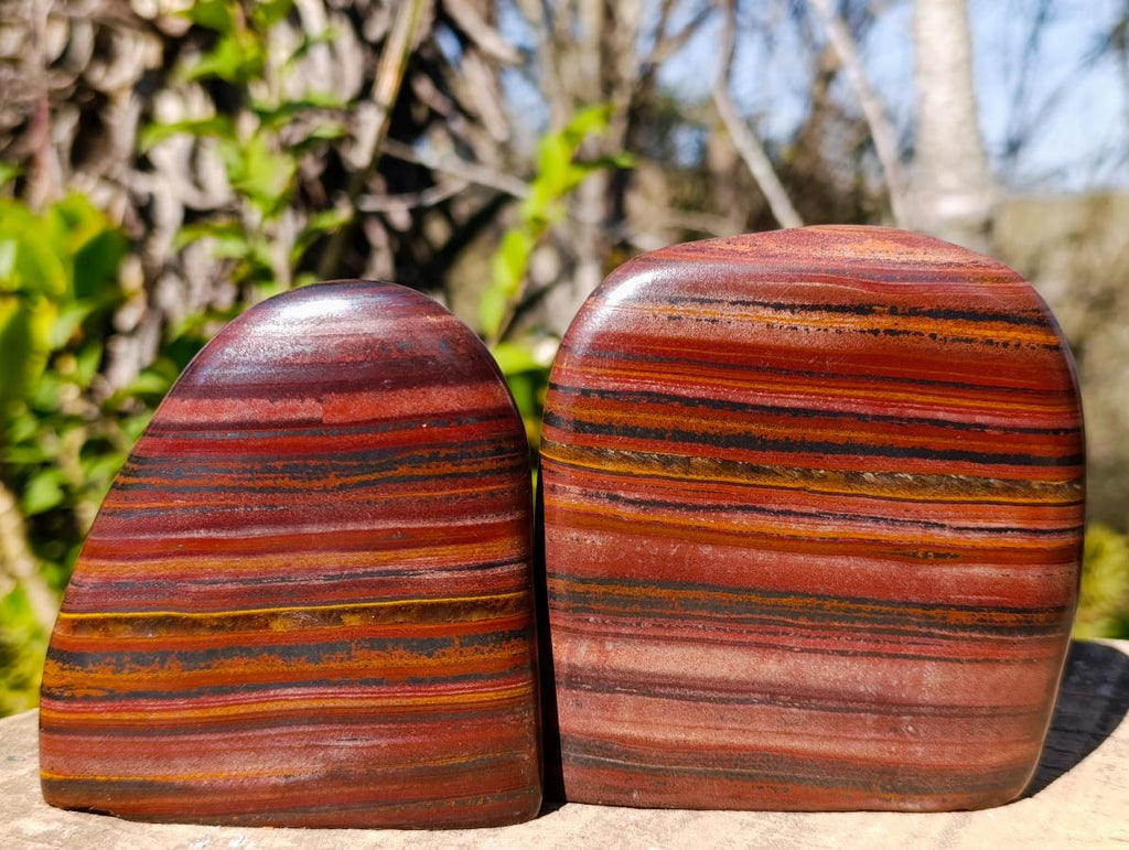 Polished Banded Tiger Iron Standing Display Pieces x 3 From South Africa - Toprock Gemstones and Minerals 