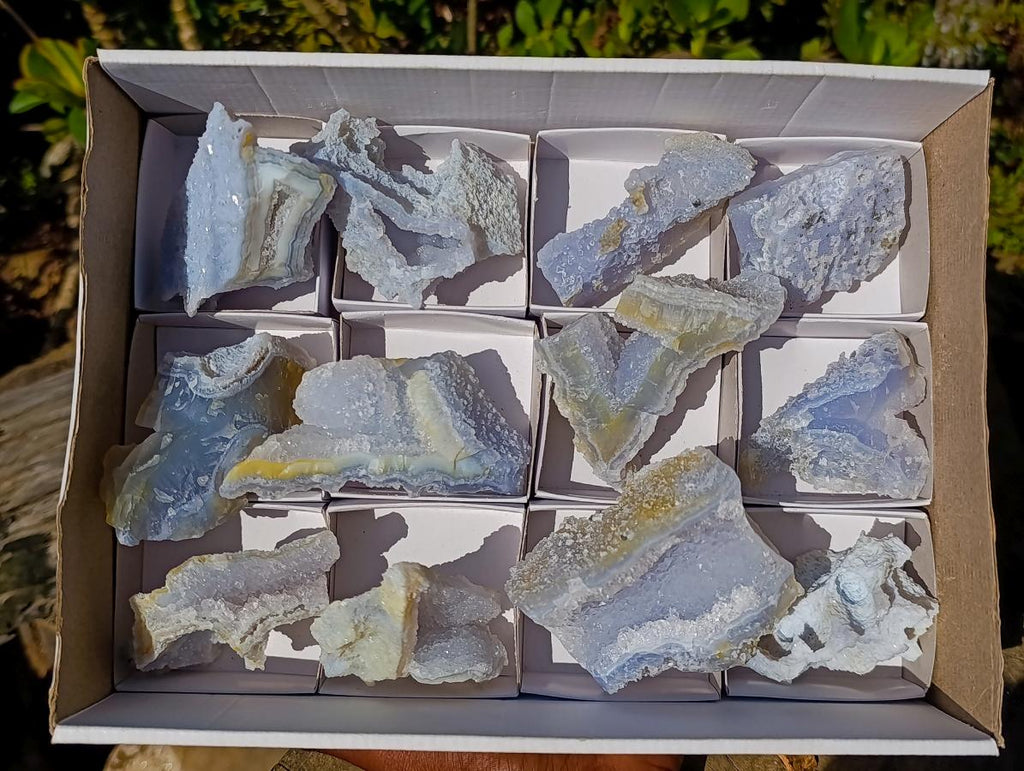 Natural Etched Blue Chalcedony Specimens x 12 From Nsanje, Malawi - Toprock Gemstones and Minerals 