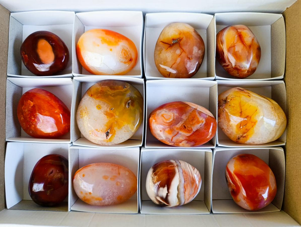 Polished Carnelian Agate Gemstone Galets x 12 From Madagascar - Toprock Gemstones and Minerals 