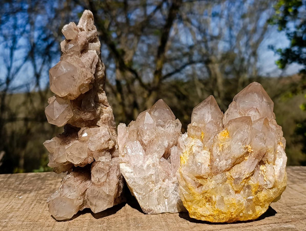 Natural Cascading White Phantom Smokey Luena Quartz Clusters x 3 From Luena, Congo - Toprock Gemstones and Minerals 