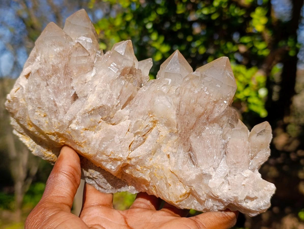 Natural Cascading White Phantom Smokey Luena Quartz Clusters x 3 From Luena, Congo - Toprock Gemstones and Minerals 