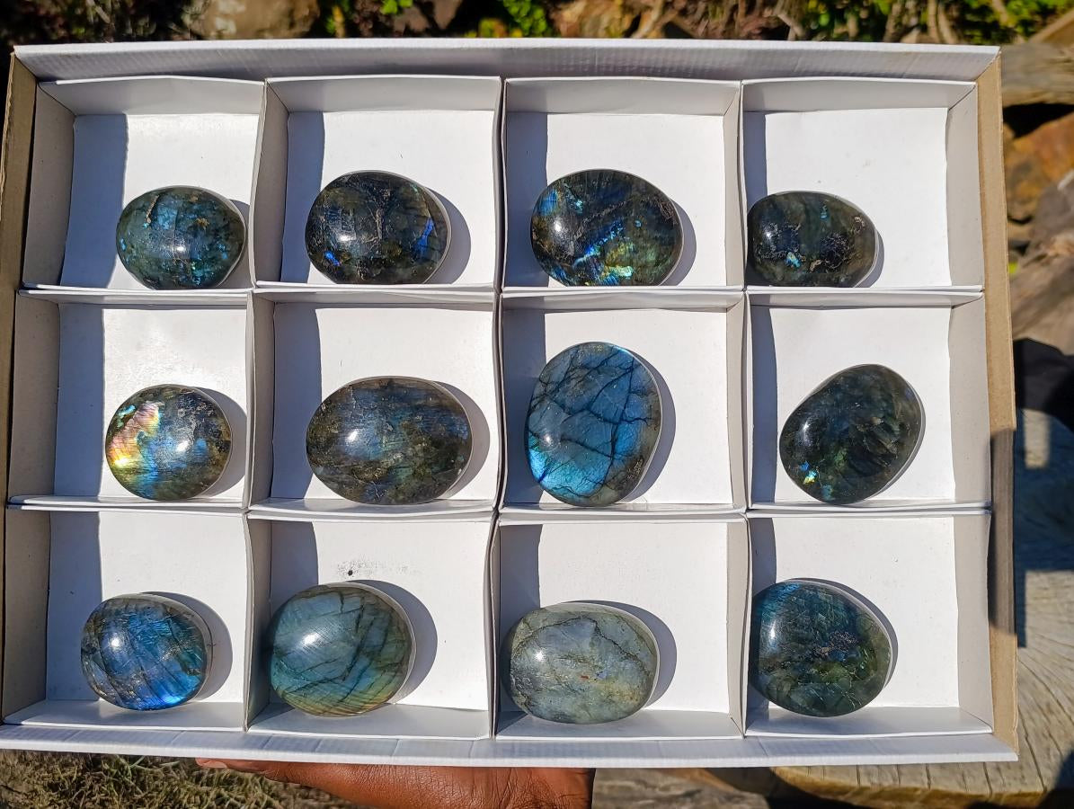 Polished Labradorite Palm Stones x 12 From Madagascar - Toprock Gemstones and Minerals 