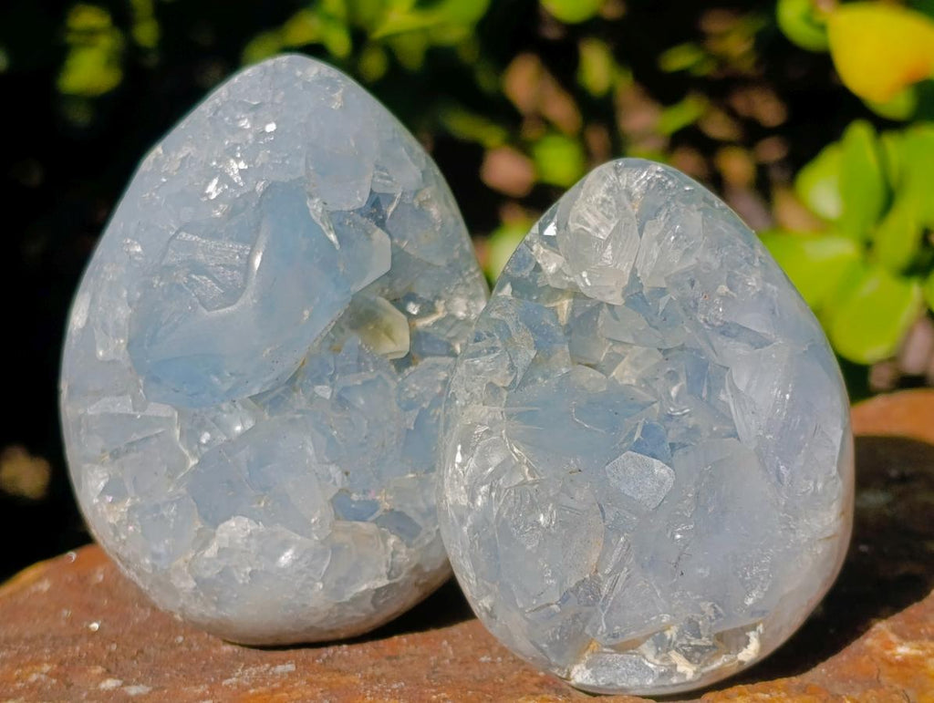 Polished and Natural Small Blue Celestite Eggs x 12 From Sakoany, Madagascar - Toprock Gemstones and Minerals 