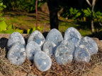 Polished and Natural Small Blue Celestite Eggs x 12 From Sakoany, Madagascar - Toprock Gemstones and Minerals 