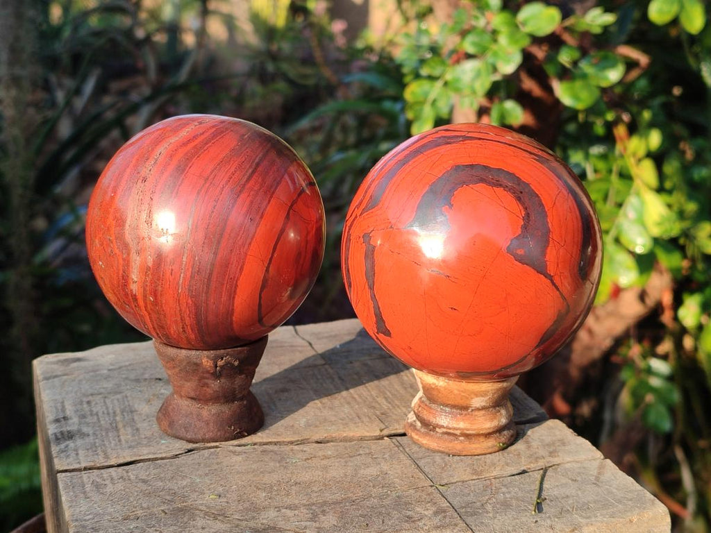 Polished Banded Red Jasper Spheres with Siliver Hematite x 2 From Zimbabwe - Toprock Gemstones and Minerals 