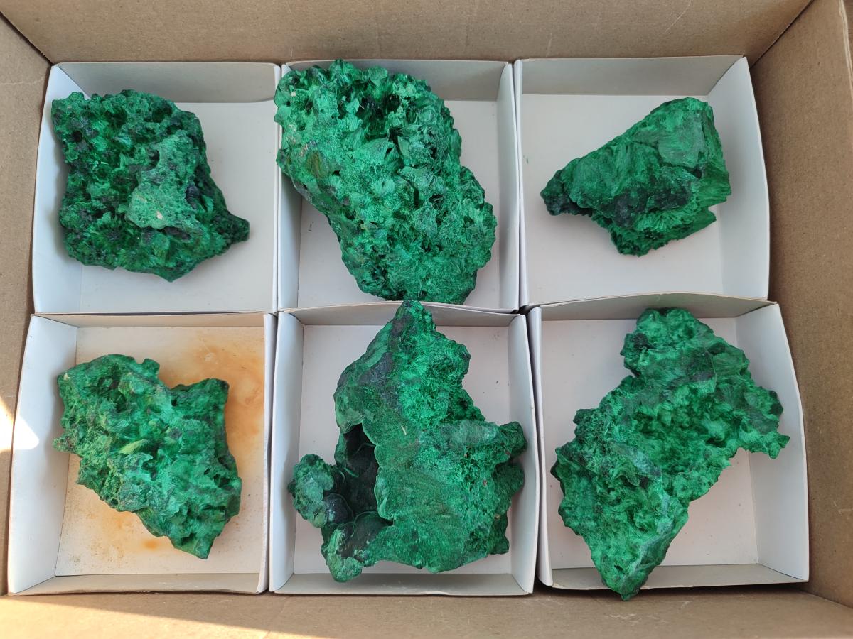 Natural Silky Malachite Specimens x 6 From Kasompe, Congo - Toprock Gemstones and Minerals 