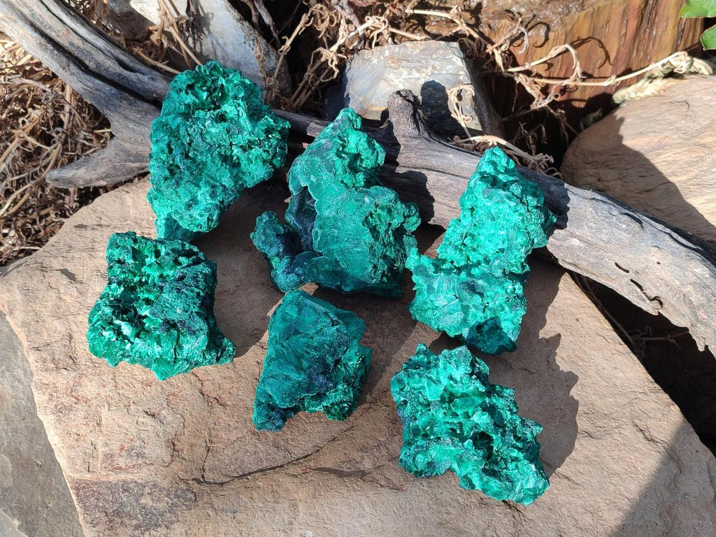 Natural Silky Malachite Specimens x 6 From Kasompe, Congo - Toprock Gemstones and Minerals 