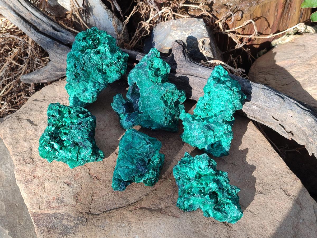Natural Silky Malachite Specimens x 6 From Kasompe, Congo - Toprock Gemstones and Minerals 